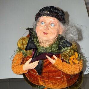 Halloween Pumpkin shelf sitter Witch Costume Plush Doll - Orange